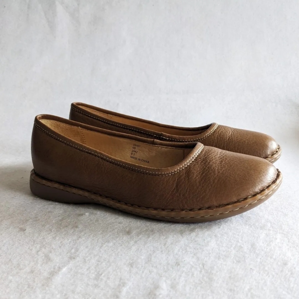 Lands End Brown Tan Leather Slip On Flats Womens Sz 6B